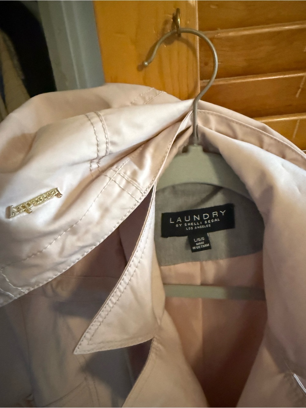 Laundry By Shelli Segal Pale Pink Trench Coat with Gold Logo Accent